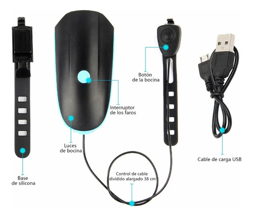 Faro De Bicicleta Led Con Bocina Recargable Usb C