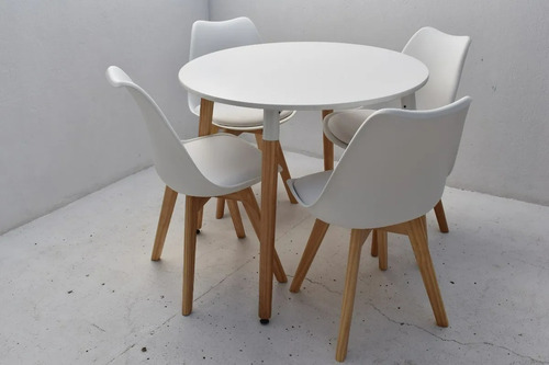 Juego De Comedor Mesa Redonda 90cm Eames + 2 Sillas Tulip Ct Color Blanco