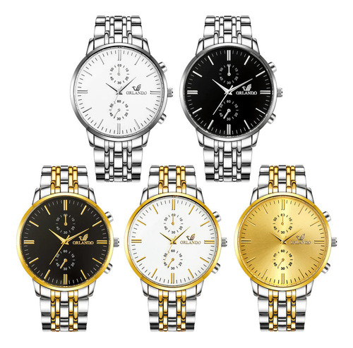 5uds Relojes Geneva Hombre Acero Inoxidable Elegante Mayoreo