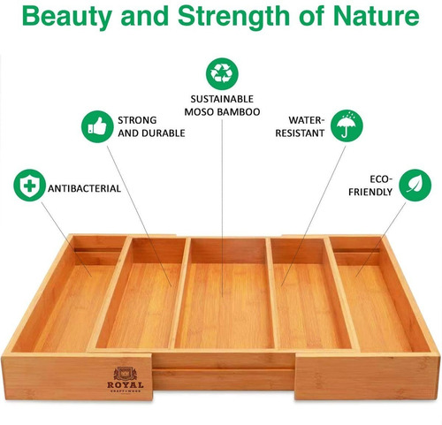 Imagen 2 de 7 de Organizador De Cajones De Cocina De Madera De Bambú