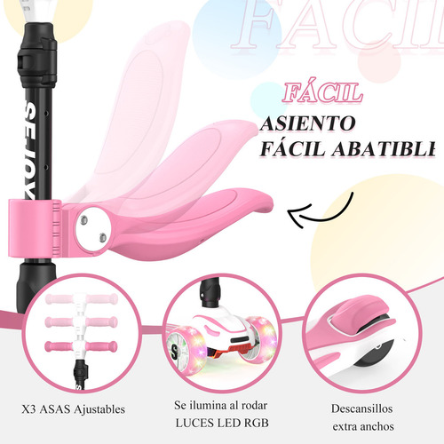 Sejoy BALBI-008 Scooter Juguete Patinete Plegable Con Asiento Ideal Patín Del Para Niños Con 3 Ruedas Y Luces LED Color Rosa