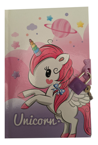 Diario Para Niña Agenda Candado Unicornio Hojas De Colores