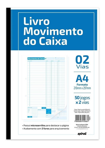 Livro Movimento Do Caixa 2 Vias A4 50x2 1 Unidade