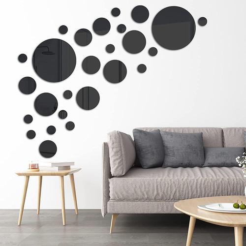 Imagen 5 de 6 de Set Acrilico Decorativo Negro Espejo Oval Con Adhesivo Pared
