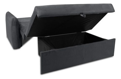 Sofá Cama Para Sala De Estar Zaia Com Baú Veludo Matrix Cor Chumbo