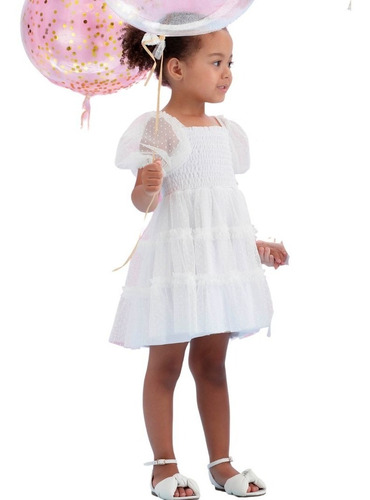 Imagem 4 de 5 de Vestido Infantil Branco Poás Mon Sucré Happy Time 21134