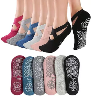 Seis Pares De Calcetines De Yoga Cruz De Ballet 6 Colores