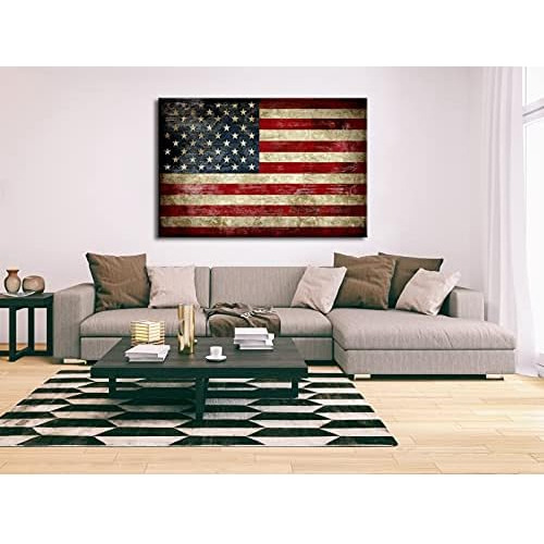 Nogal Enmarcado Grande Antiguo Vintage Bandera American...