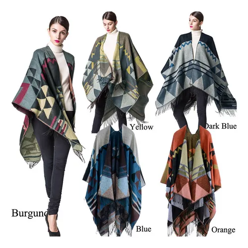Bufanda Tejida Para Mujer, Chal, Poncho, Estampado Geométric