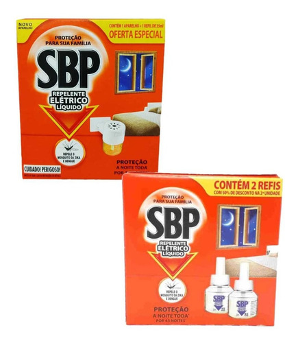 Kit Inseticida Elétrico Sbp 45 Noites 1 Aparelho + 3 Refil