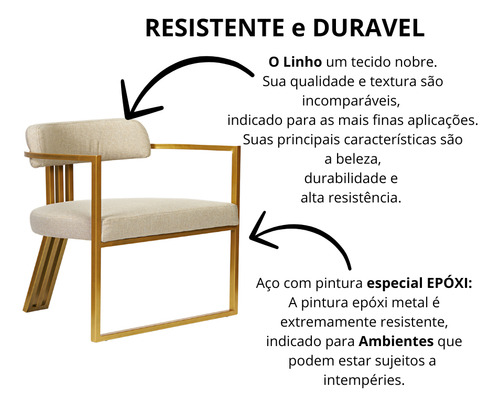 Kit 02 Poltronas Oregon Linho Bege Estrutura Dourado Bege Base Dourado