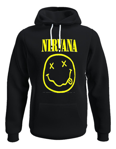 Poleron Canguro Capucha, Nirvana Logo Amarillo 100% Algodon