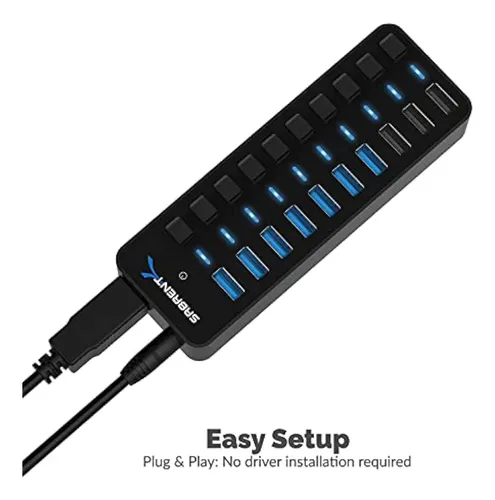 Sabrent Hub Usb 3.0 De 60 W Y 10 Puertos Incluye 3