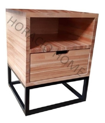 Mesa De Luz Estante Cajon Inferior Hierro Madera Horaciohome