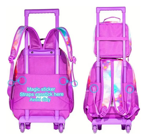 Conjunto De 3 Mochilas, Mochila Con Ruedas Para Niñas Morado Unicornio