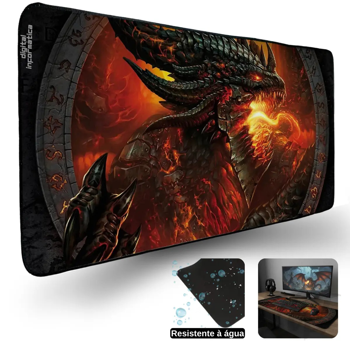 Mouse Pad Gamer Grande 70x35 Speed Antiderrapante Profissional Cor Dragão Vermelho Digital Informática