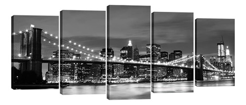 New York Brooklyn Bridge Lienzo Arte De Pared Vista Noc...