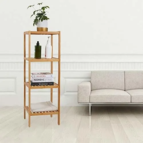 Estante De Bambú De 4 Niveles Para Baño, Torre Rectangular,