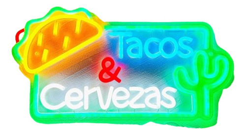 Letrero Neon Tacos Y Cervezas Led Decoración Mexicana