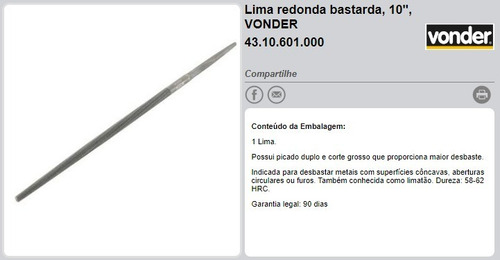Lima Redonda Bastarda, 12 Pol. Vonder 304mm