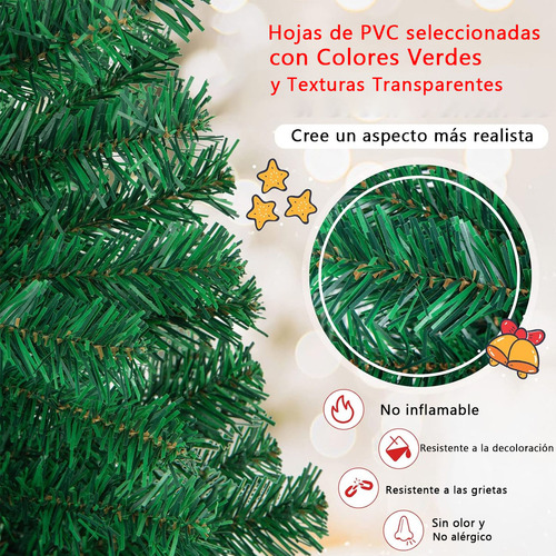 Árbol De Navidad 1.9m Pvc Verde Desmontable+luces De Colores