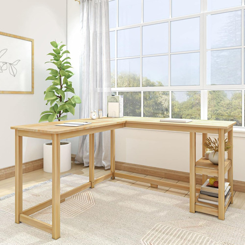 Plankbeam Escritorio L 55.25 Madera Maciza Con Estantes
