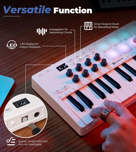 Vangoa Beat Makers Para Produção Musical, Midi Pad De 25 Tec