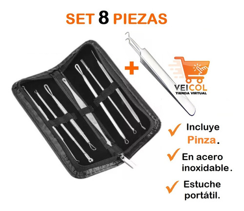 Extractor Puntos Negros Espinillas Acné Kit X 8 Un