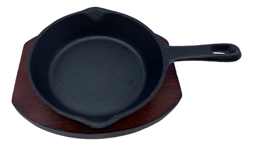 Sarten De Hierro Fundido Y Base De Madera Mini 14 Cm Vencort Color Negro