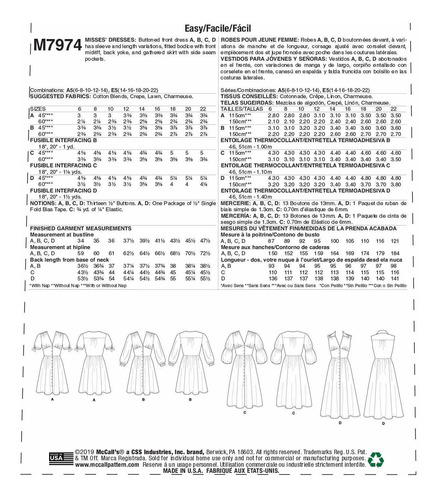 Mccall's M7974 Costura Para Vestido Dama Cuello 5 Falda