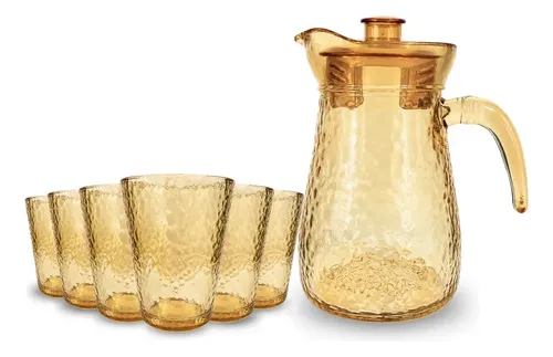 Conjunto Jarra e 6 Copos Âmbar 7 Peças Vidro Acrílico 900ml