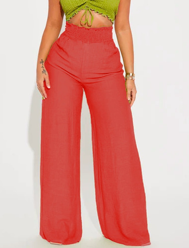 Calça Pantalona Wide Leg Flare Social Poliamida Cintura Alta