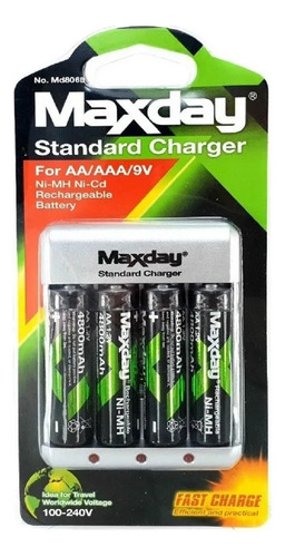 Kit 4 Cargador Baterías Aa Aaa 9v + 4 Recargables Aa