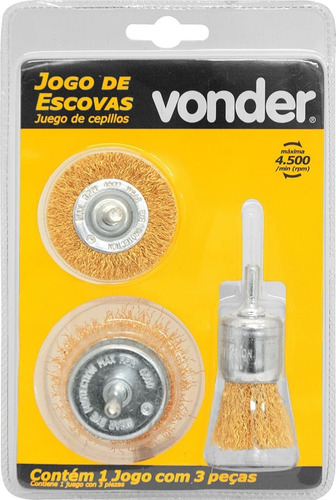 Jogo De Escovas 3 Peças, Circular, Copo E Pincel Aço Vonder