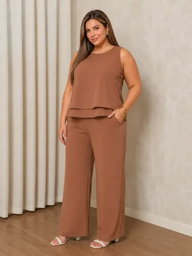 Conjunto Plus Size Calça E Blusa Feminino Alfaiataria Duna