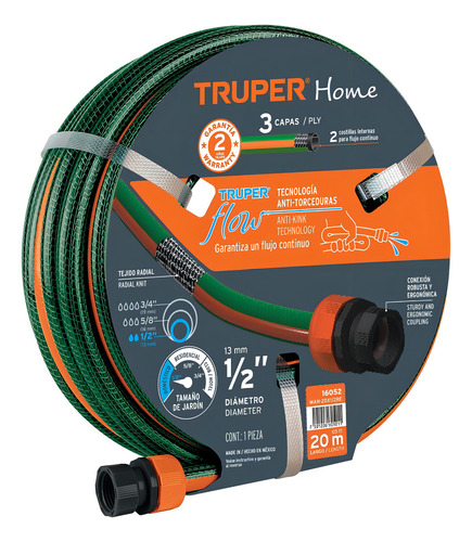 Manguera 1/2 Reforzada 3 Capas 20 M Truper 16052