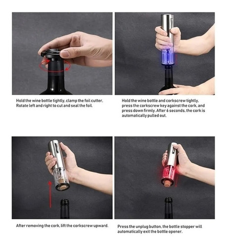 Imagen 7 de 8 de Abridor De Botellas De Vino Eléctrico Sacacorchos + Cortador