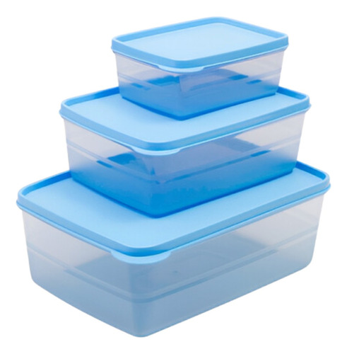 Kit 3 Potes Marmitas Cozinha Freezer Geladeira Hérmetico Cor Azul-aço