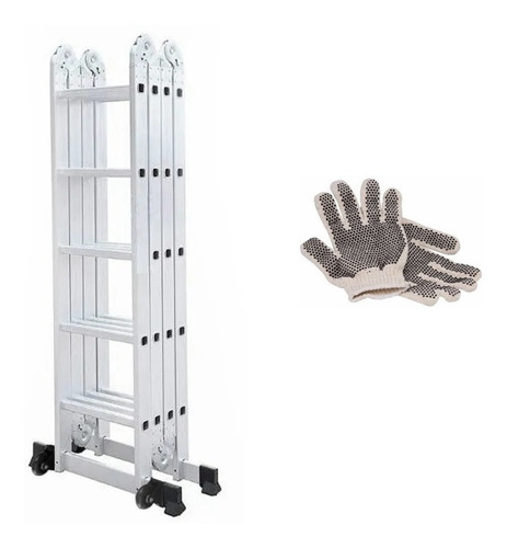 Guantes Y Escalera Articulada De Aluminio 5x4 Kld Con Ruedas