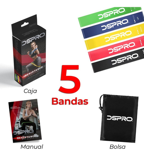 Imagen 4 de 9 de Bandas De Resistencia 5 Pzas Crossfit Fitness Ejercicios Kit