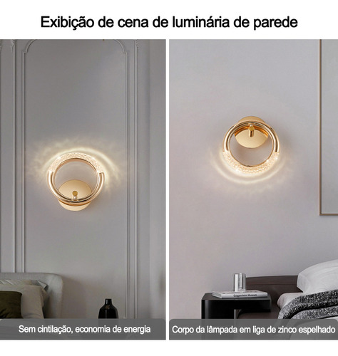 Arandela Area Interna Parede Quarto Led Dourada Moderna 6w