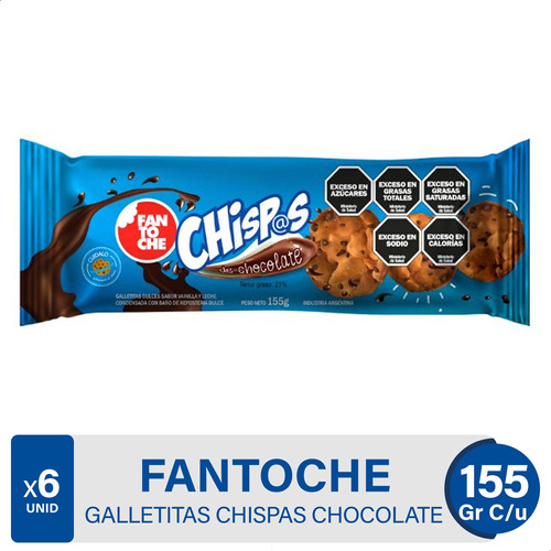 Galletitas Fantoche Chispas De Chocolate Tubo - Pack X6