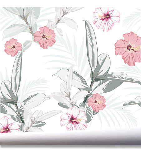 Papel De Parede Tropical Folhagem Jardim Flores Plantas A642