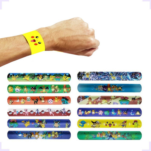 Kit 6 Pulseira Temática Pikachu Festa E Sua Turma Premium
