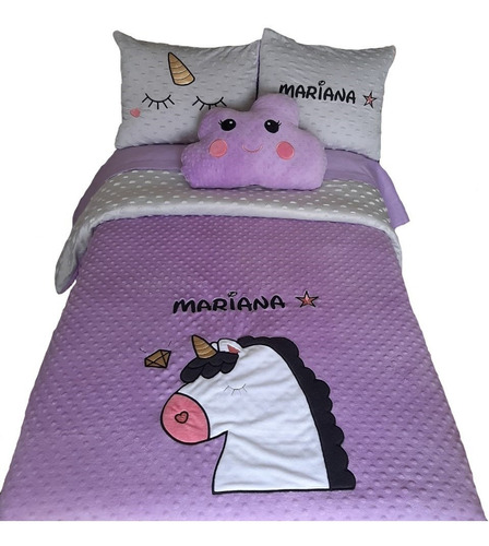 Edredon Comforter Cubrelecho Unicornio Personalizado Bordado