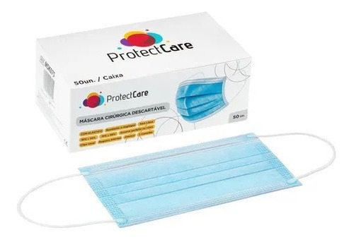  ProtectCare Máscara Descartável Tripla Camada com Clipe Nasal de meltblown y polipropileno con 3 capas 50 cajas color azul