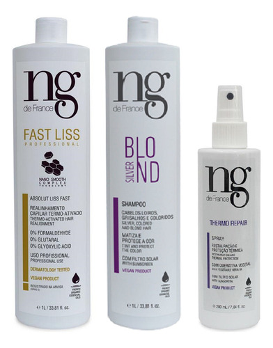 Ng De France Kit Fast Liss 1l + Spray Thermo + Sh. Silver 1l