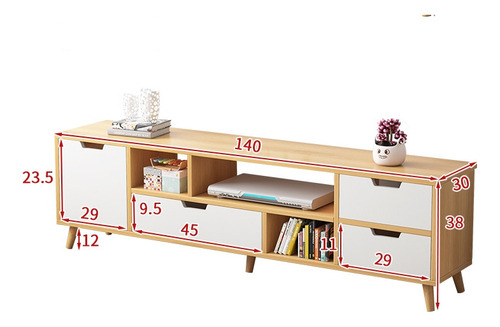 Mueble Tv Nórdico 140cm - 4 Puertas + 3 Estantes Abiertos Color Roble+blanco