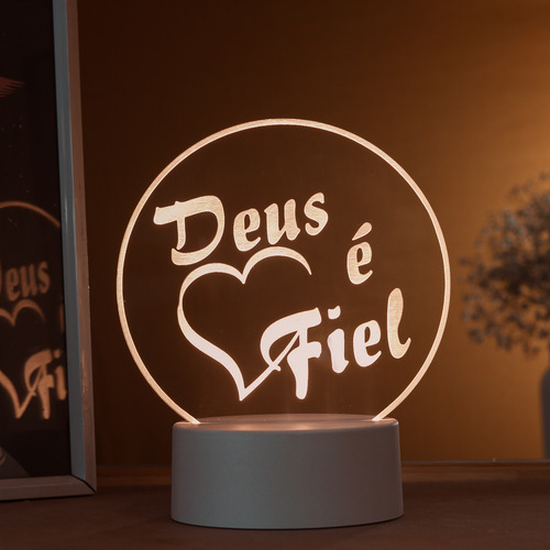 Luminária Led 3d Deus É Fiel - Abajur De Mesa