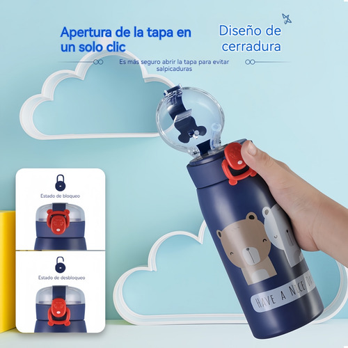 Termo Infantil Acero Inoxidable 350ml Con Popote Seguro